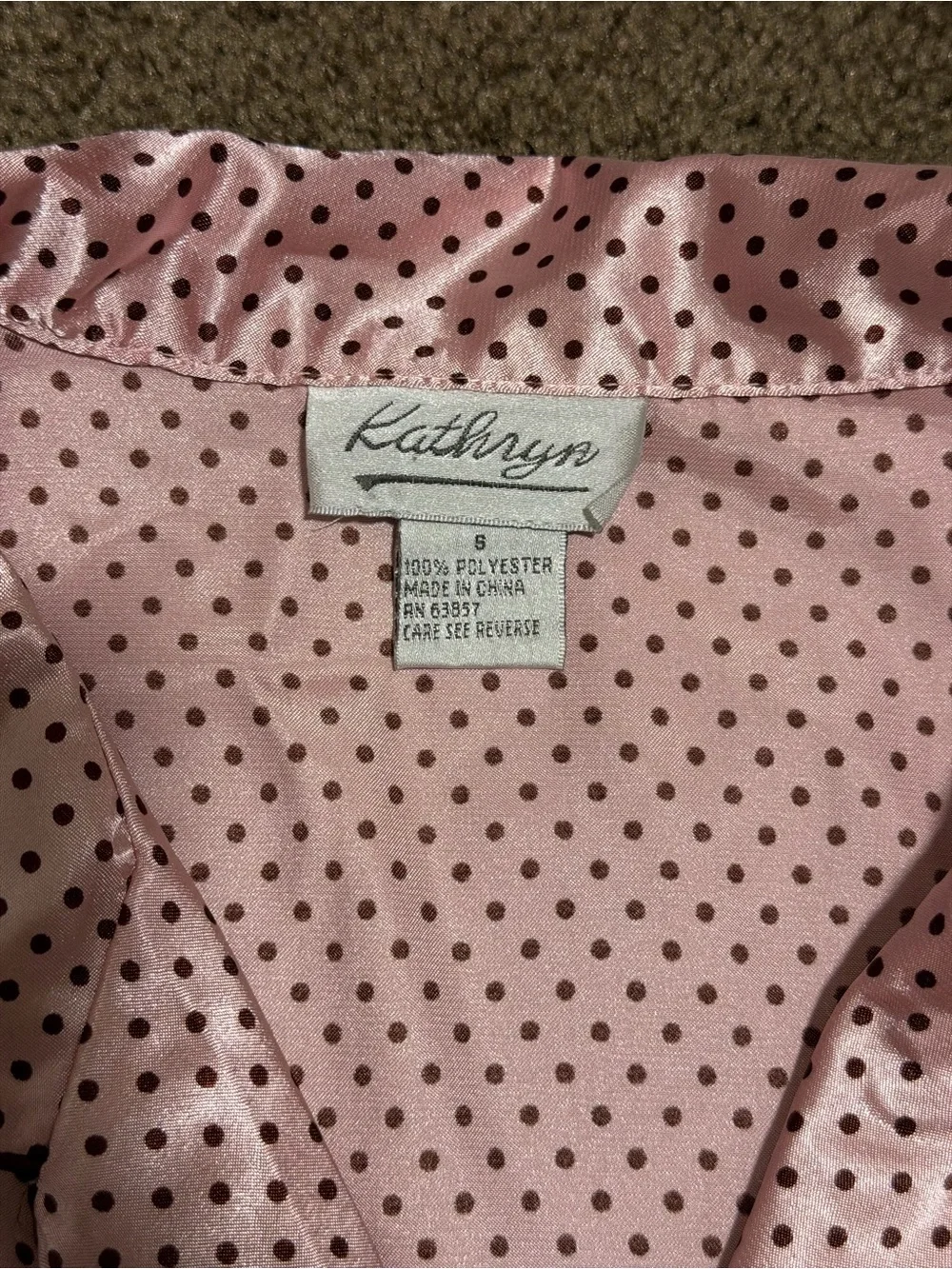 Sleeveless Pink Polka Dot Satin Pajama Set with Brown Trim